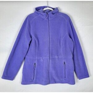 LL Bean Polartec Purple Hooded Fleece Jacket Womens XL Full Zip